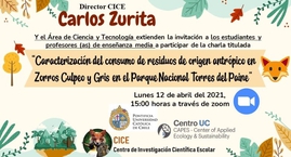 Charla “ Caracterización del consumo de residuos de origen antrópico en Zorros Culpeo y Gris en el Parque Torres del Paine”